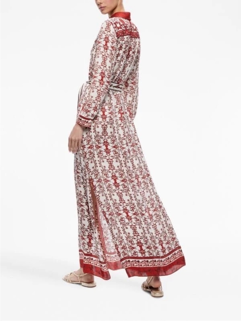 ALICE + OLIVIA Chassidy Maxi Dress Button Front Red White belted - Picture 4 of 7